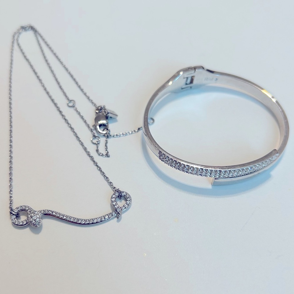 Rebecca Minkoff silver rhinestone necklace and bracelet set
